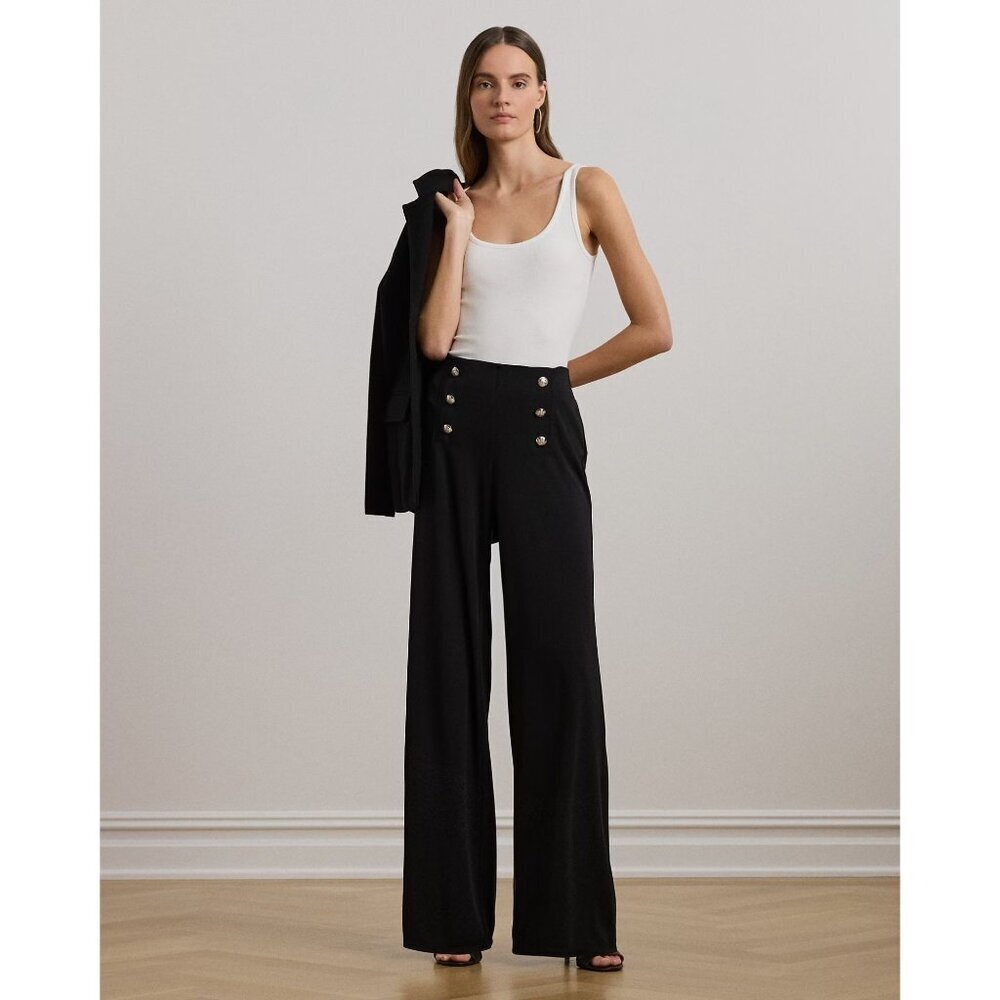 Women's Black Sailor Wide Leg Bell Buttons High Waist Trouser Pants Waist 27"